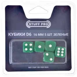 Набор кубиков Stuff-Pro (D6 16 мм 5 шт зелёные) картинка 372205 - МосИгра